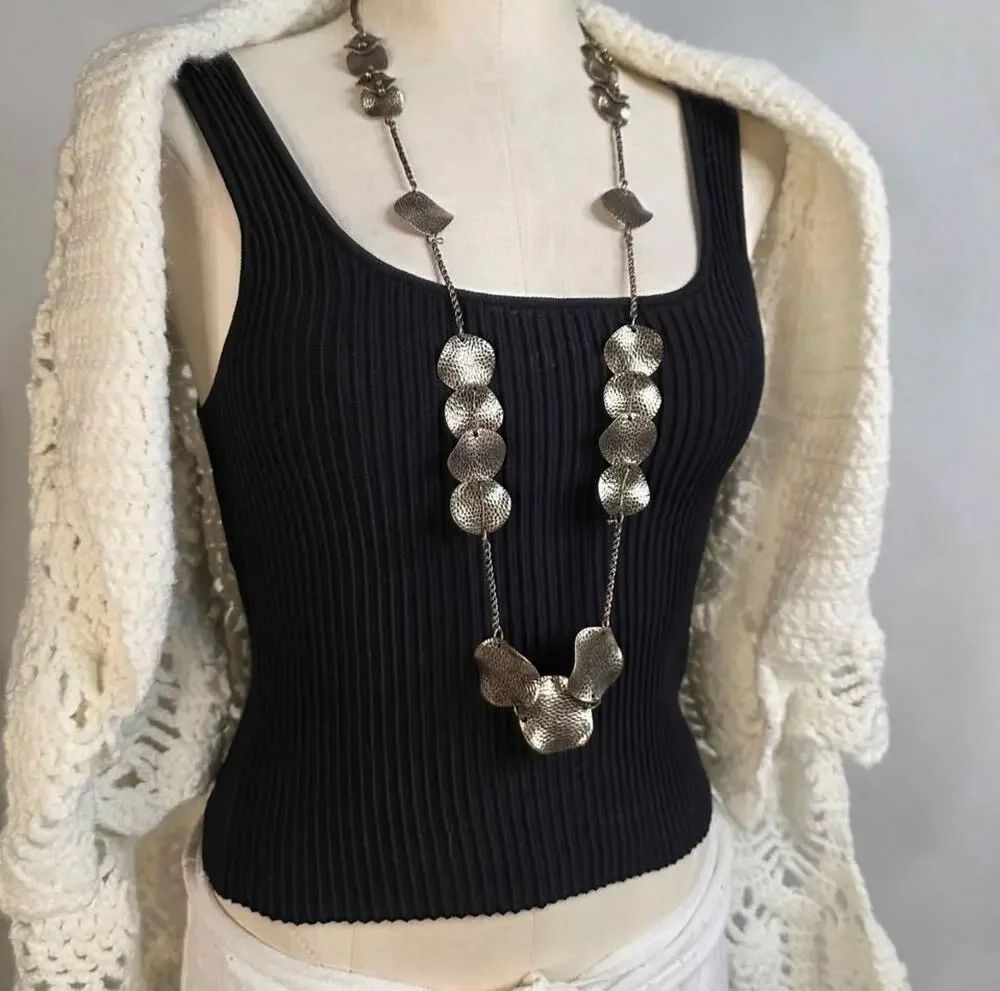 Chicos Hammered Metal Statement Necklace Boho Artsy Festival